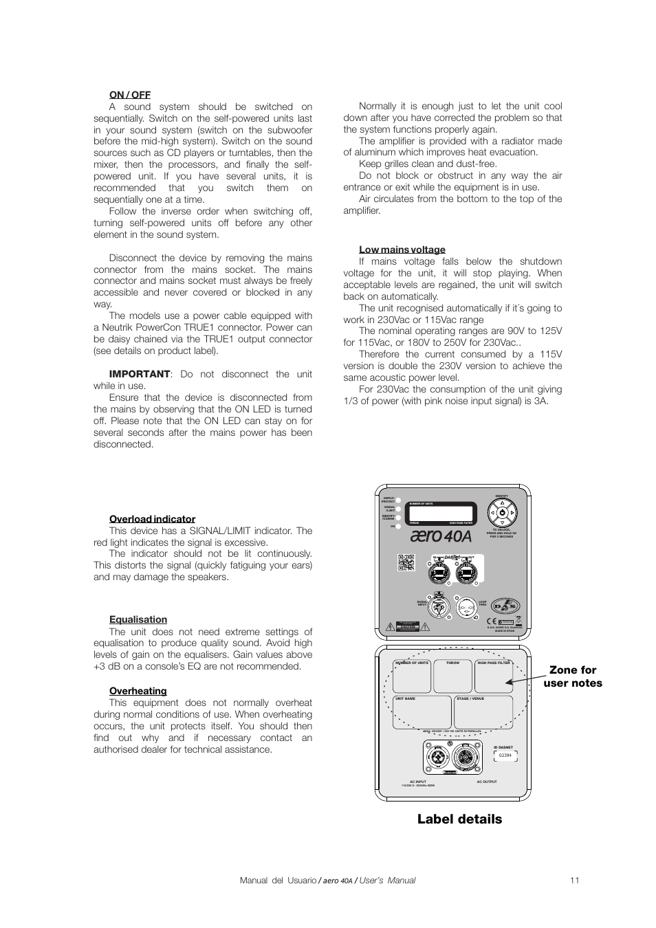 Label details | D.A.S. Audio Aero 40A User Manual | Page 11 / 21