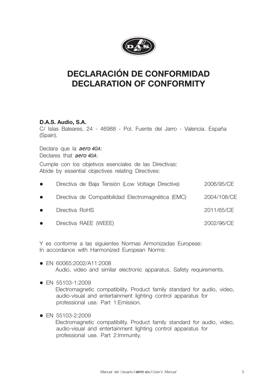 Aero | D.A.S. Audio Aero 40A User Manual | Page 5 / 21