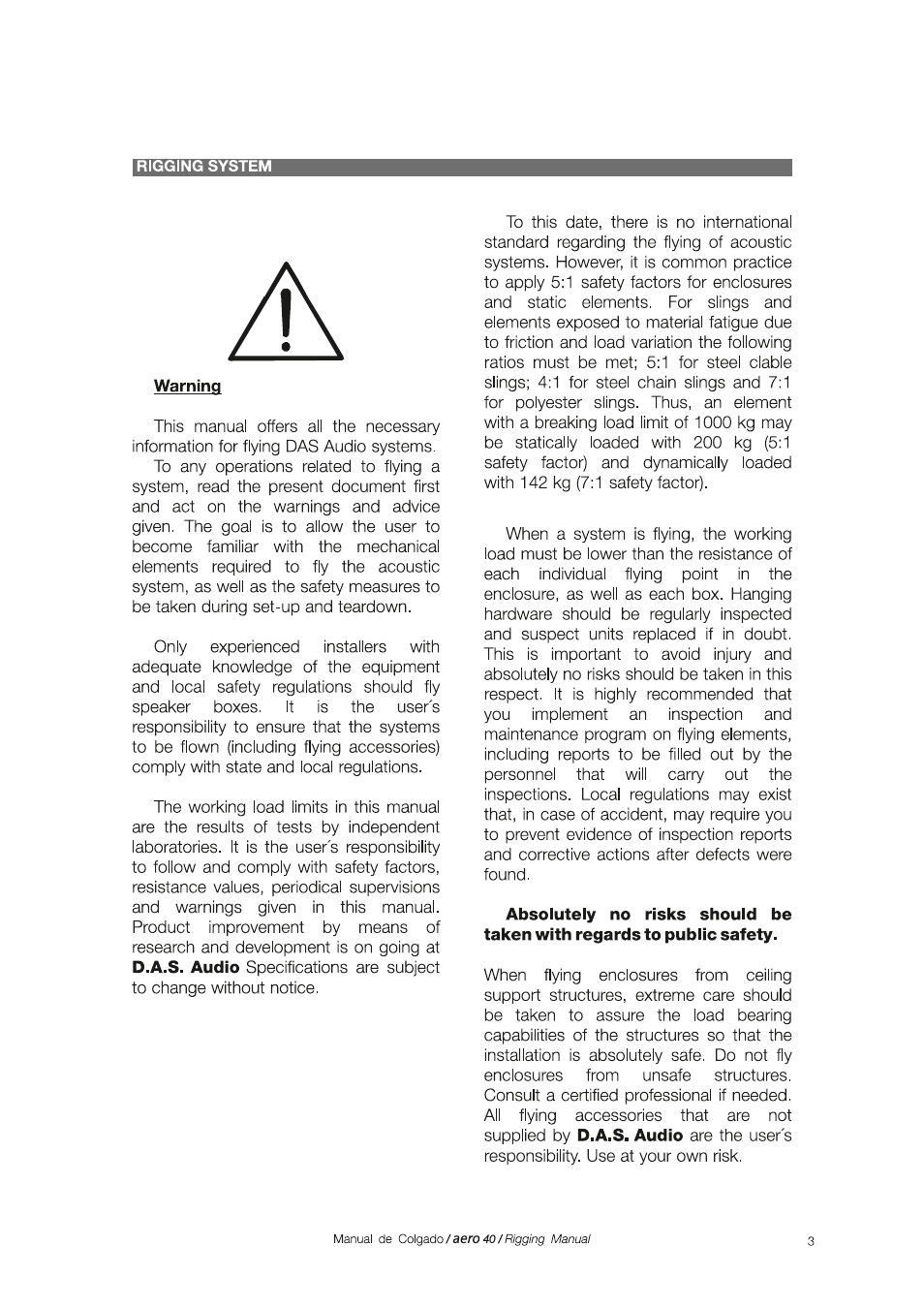 D.A.S. Audio Aero 40A Rigging User Manual | Page 3 / 39