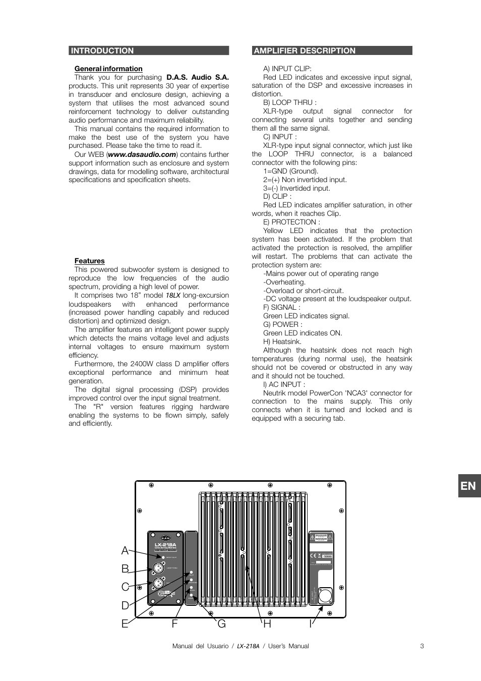 Introduction amplifier description | D.A.S. Audio LX-218A User Manual | Page 9 / 18