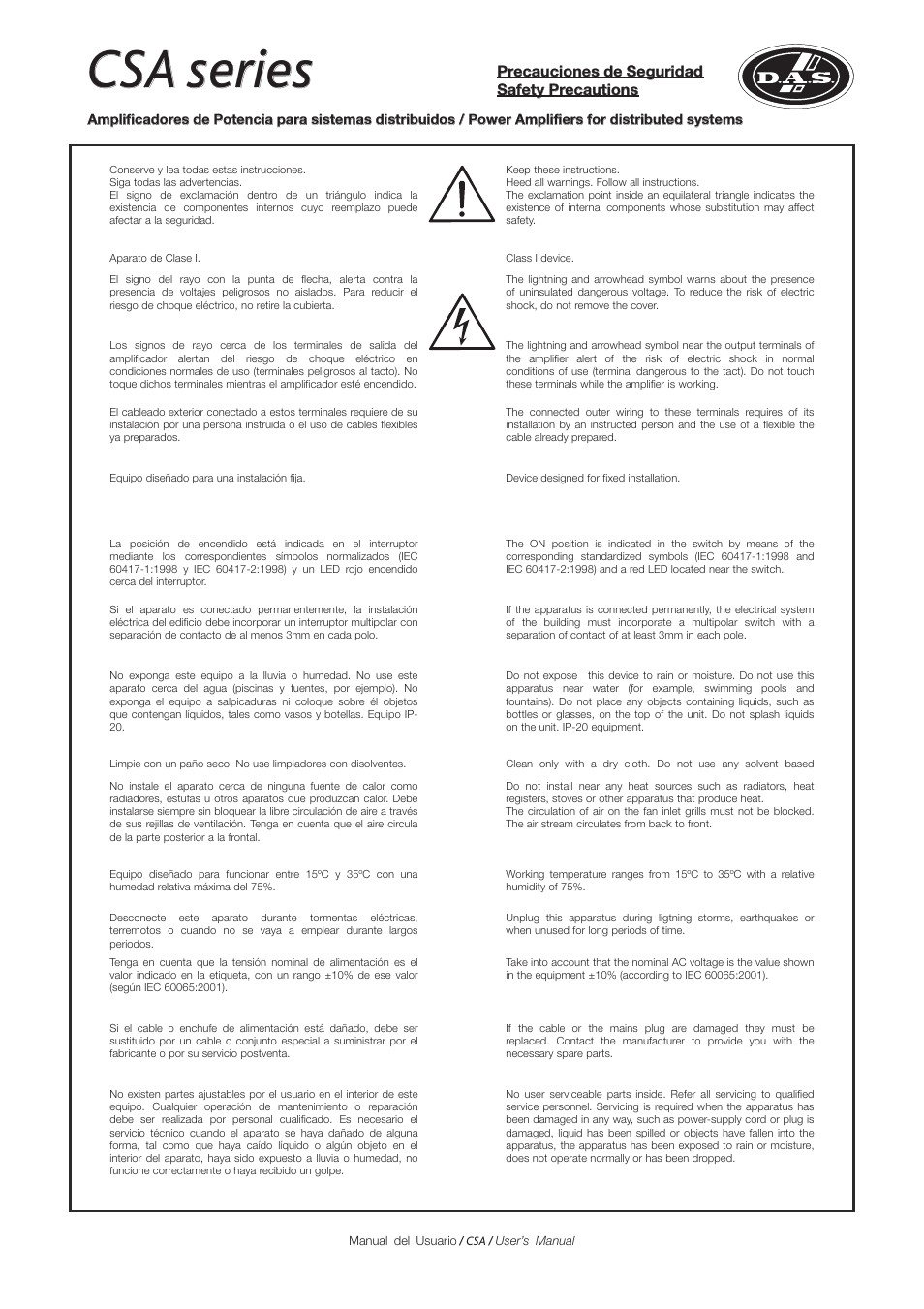Csa series | D.A.S. Audio CSA Series User Manual | Page 3 / 32