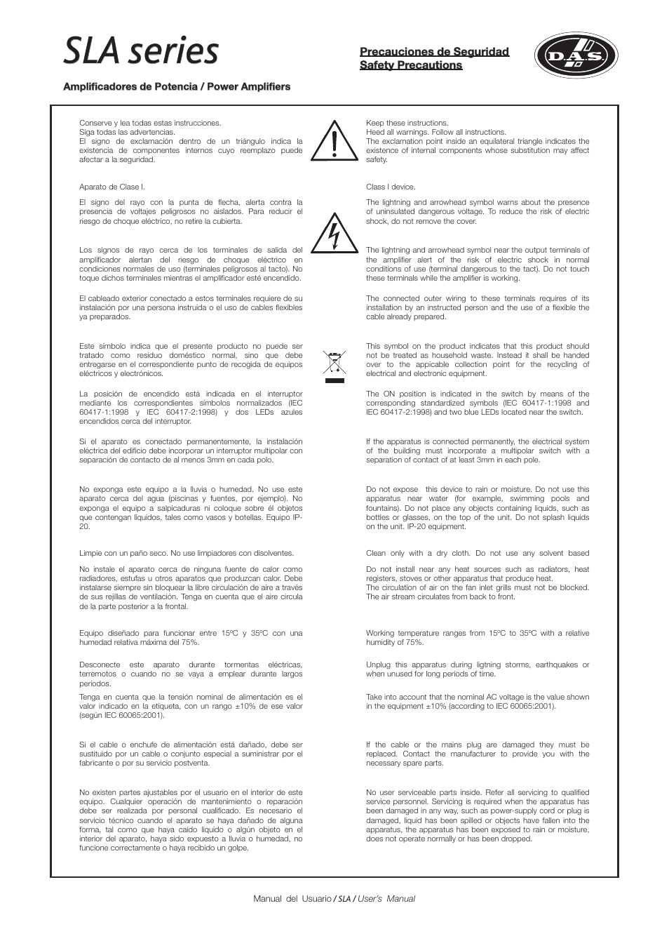 Sla series | D.A.S. Audio SLA Series User Manual | Page 3 / 28