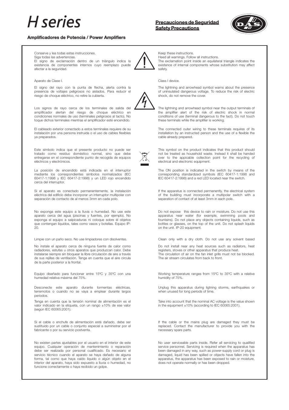 H series | D.A.S. Audio H Series User Manual | Page 3 / 24