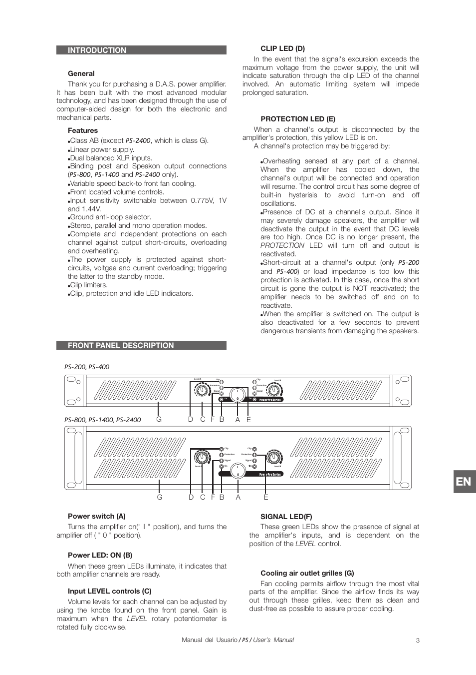 Introduction front panel description | D.A.S. Audio PS Series User Manual | Page 19 / 28