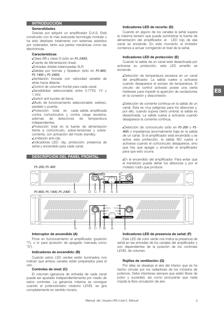 Introducción descripción del panel frontal | D.A.S. Audio PS Series User Manual | Page 9 / 28