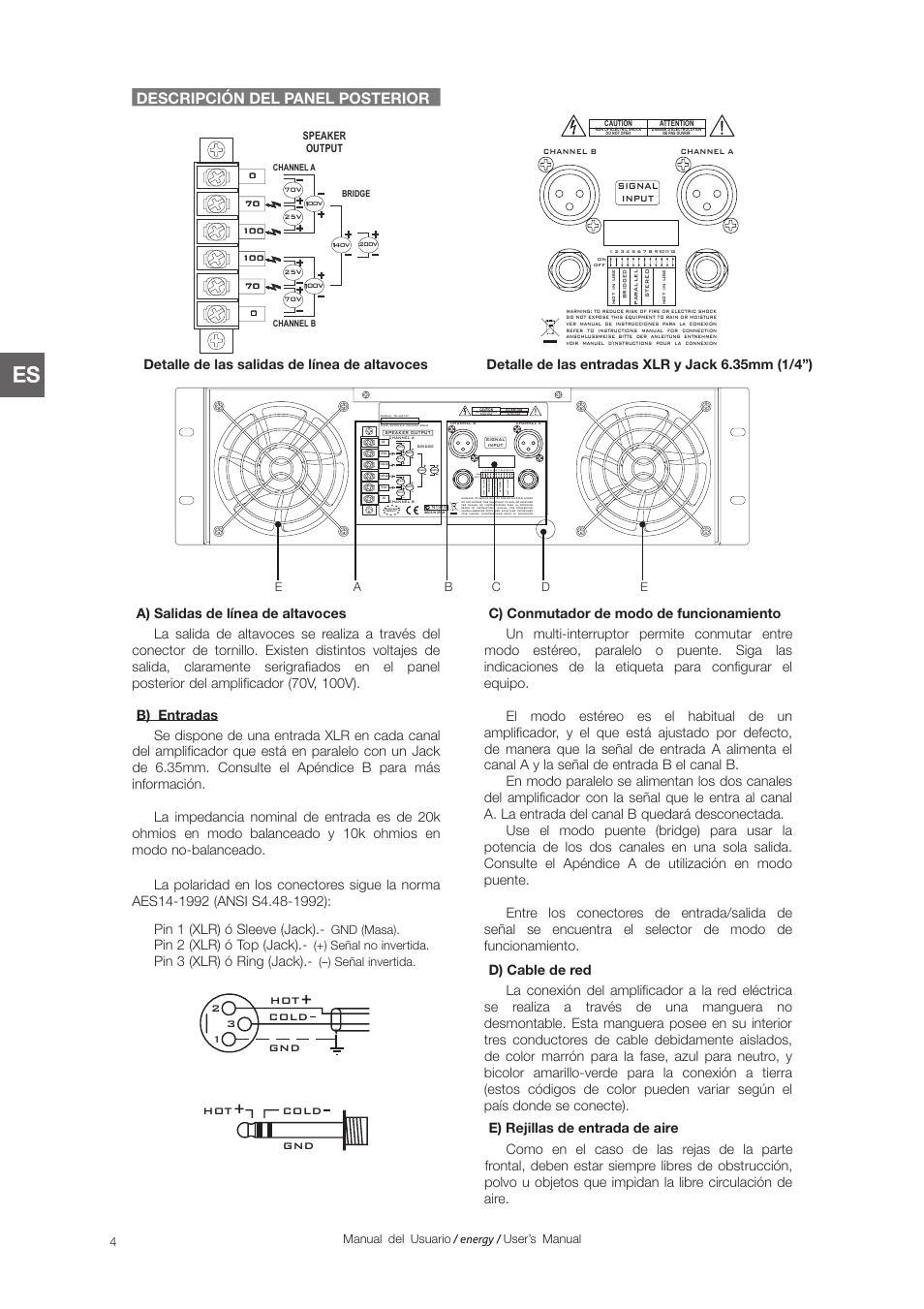 Descripción del panel posterior, Jack) | D.A.S. Audio Energy Series User Manual | Page 10 / 28