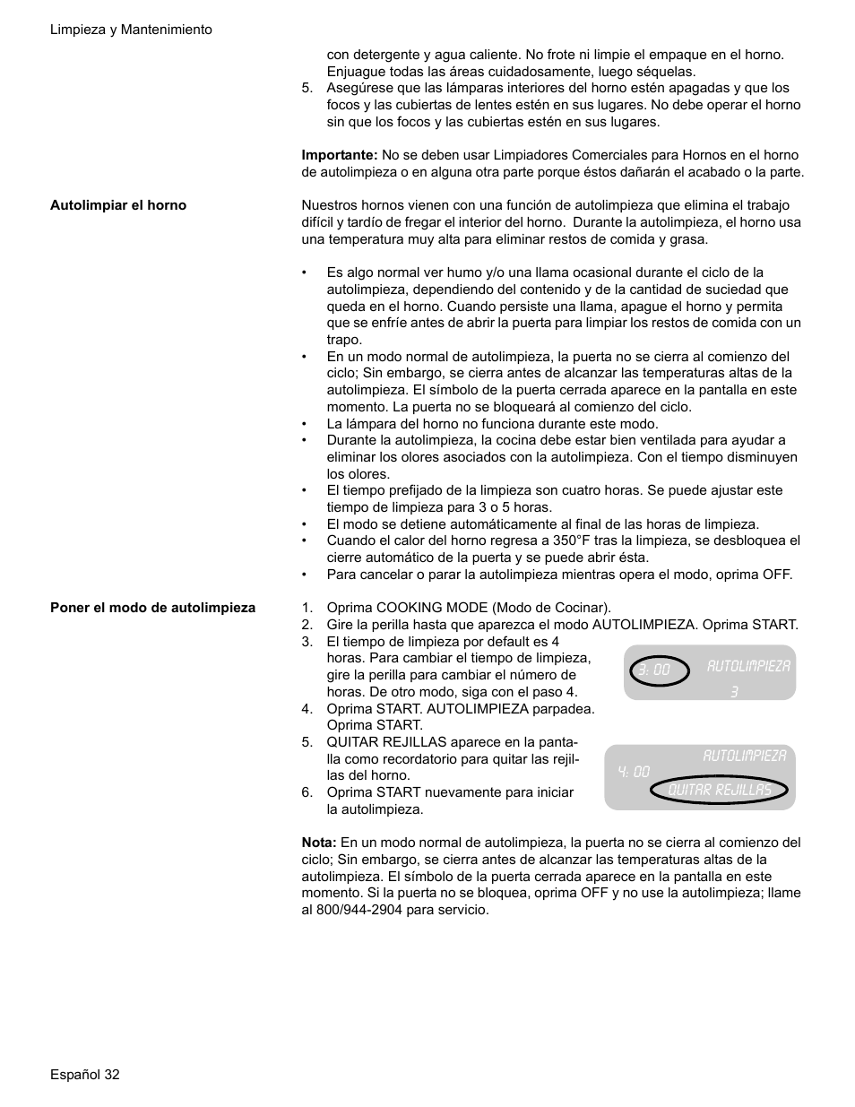 Autolimpiar el horno, Poner el modo de autolimpieza, Oprima cooking mode (modo de cocinar) | Oprima start. autolimpieza parpadea. oprima start | Bosch ELECTRIC FREE-STANDING CONVECTION RANGE User Manual | Page 110 / 120