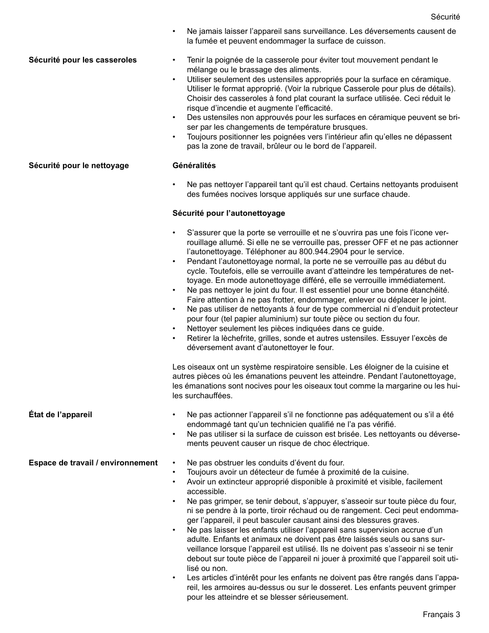 Sécurité pour les casseroles, Sécurité pour le nettoyage, État de l’appareil | Espace de travail / environnement | Bosch ELECTRIC FREE-STANDING CONVECTION RANGE User Manual | Page 43 / 120