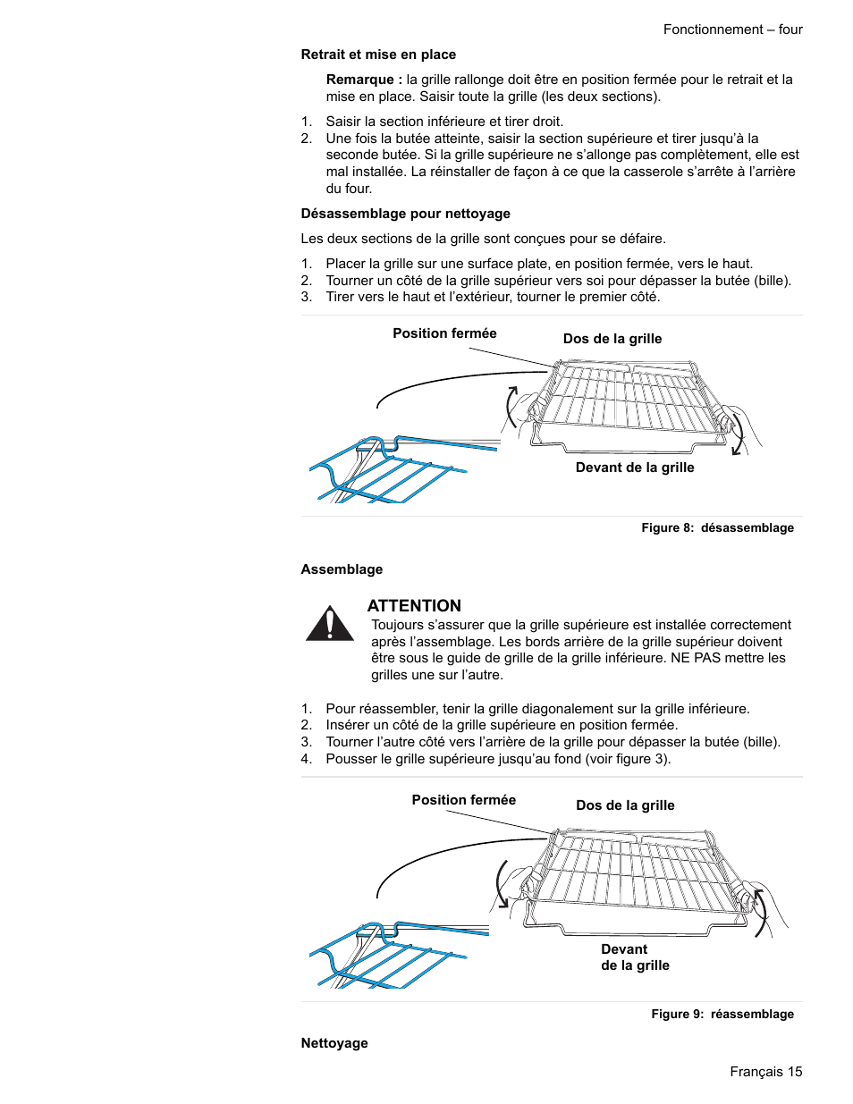 Saisir la section inférieure et tirer droit, Figure 8: désassemblage, Figure 9: réassemblage | Bosch ELECTRIC FREE-STANDING CONVECTION RANGE User Manual | Page 55 / 120