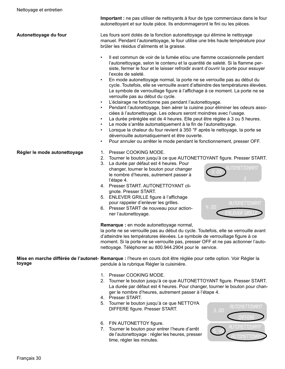 Autonettoyage du four, Régler le mode autonettoyage, Presser cooking mode | Mise en marche différée de l’autonettoyage, Presser start, Fin autonettoy figure | Bosch ELECTRIC FREE-STANDING CONVECTION RANGE User Manual | Page 70 / 120
