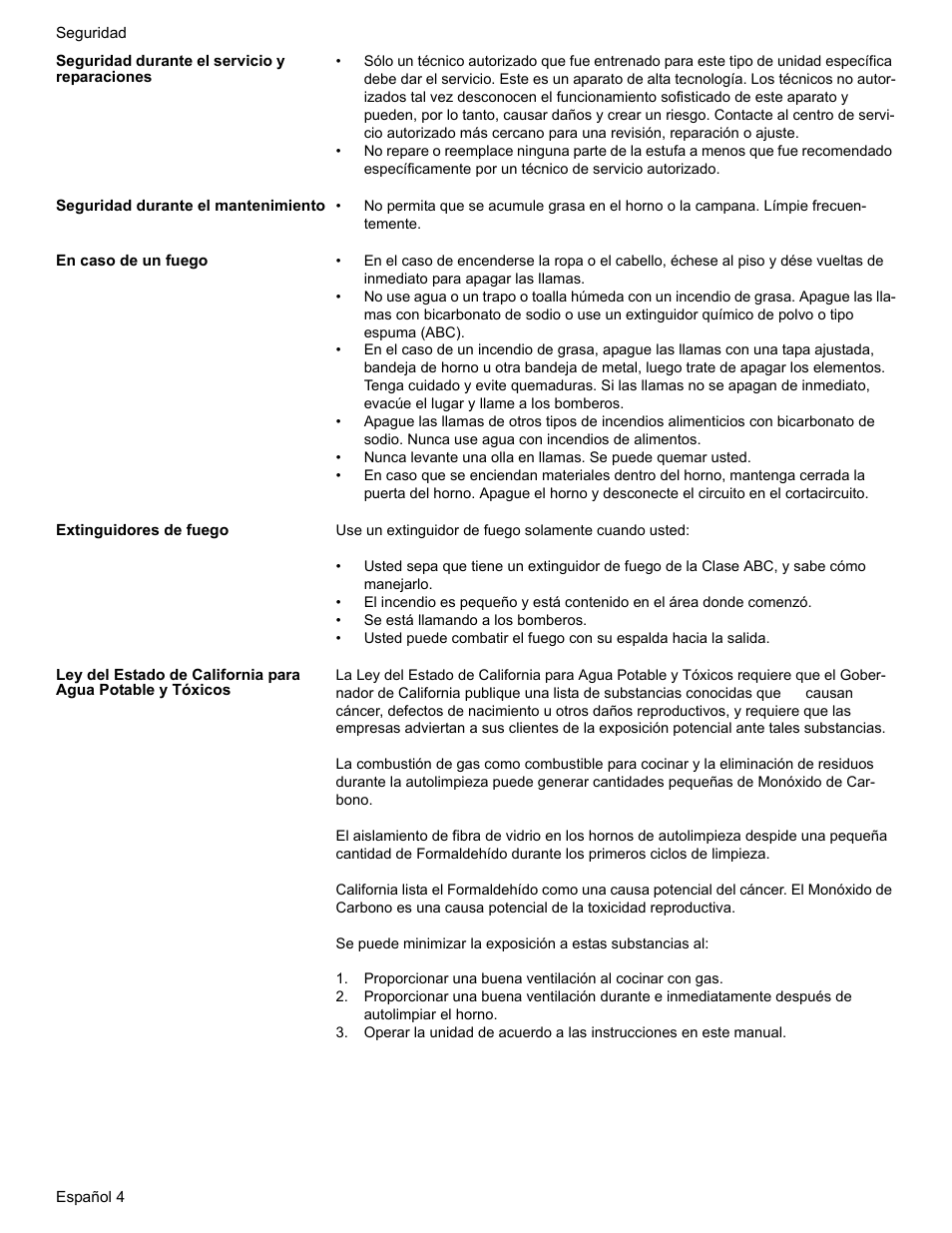 Seguridad durante el servicio y reparaciones, Seguridad durante el mantenimiento, En caso de un fuego | Extinguidores de fuego | Bosch ELECTRIC FREE-STANDING CONVECTION RANGE User Manual | Page 82 / 120