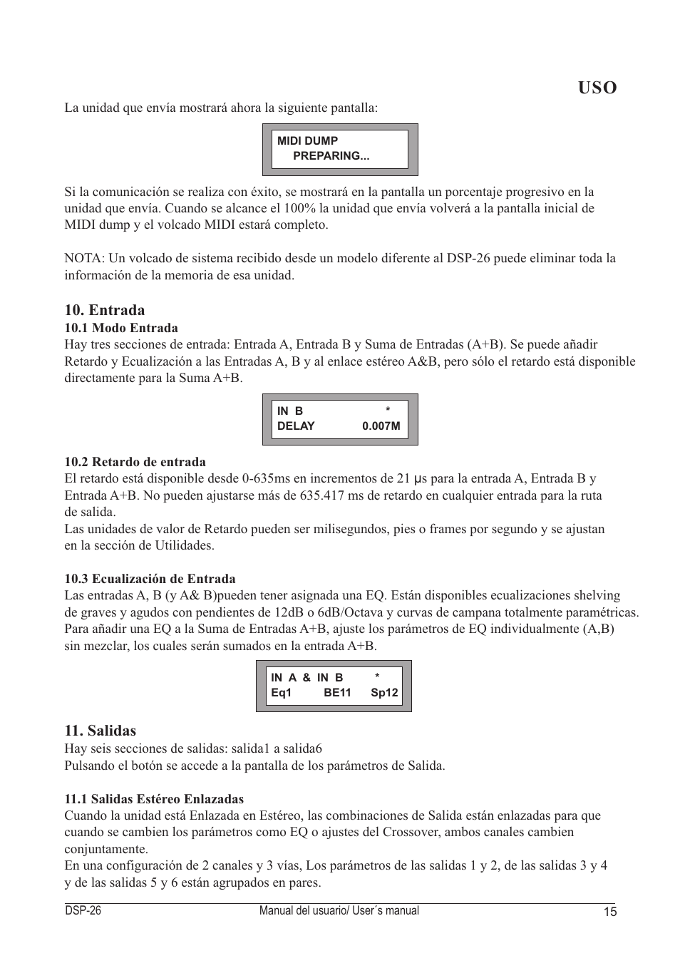Entrada 11. salidas | D.A.S. Audio DSP-26 User Manual | Page 19 / 48