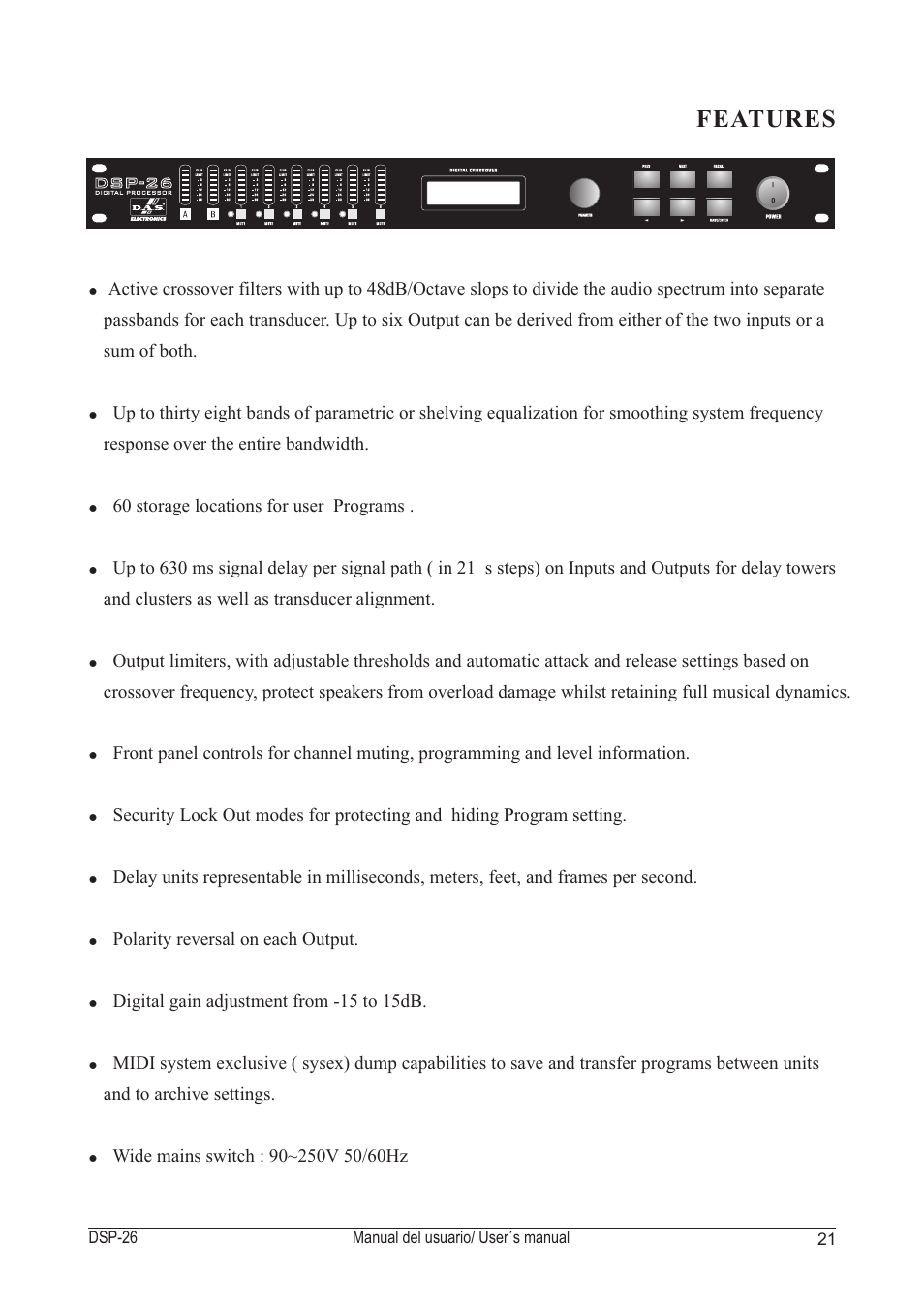 Features | D.A.S. Audio DSP-26 User Manual | Page 25 / 48