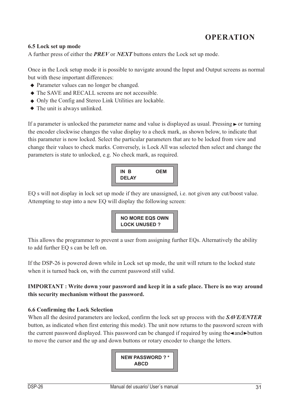 Operation | D.A.S. Audio DSP-26 User Manual | Page 35 / 48