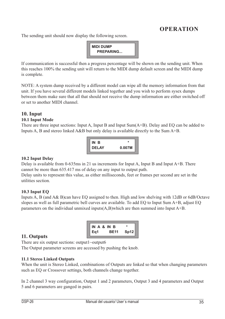 Operation, Input 11. outputs | D.A.S. Audio DSP-26 User Manual | Page 39 / 48
