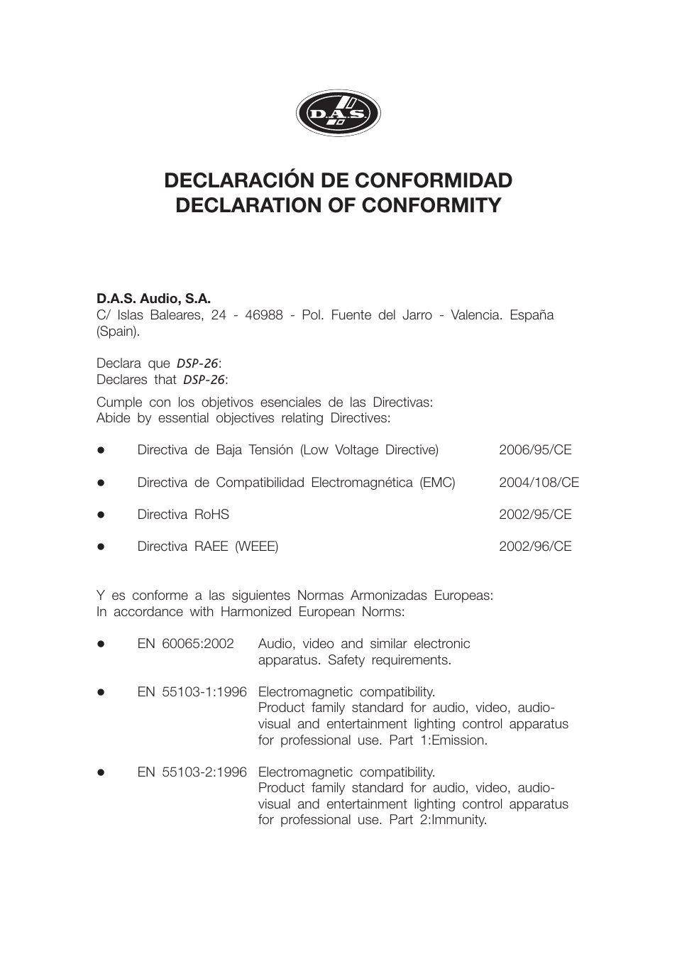 D.A.S. Audio DSP-26 User Manual | Page 4 / 48