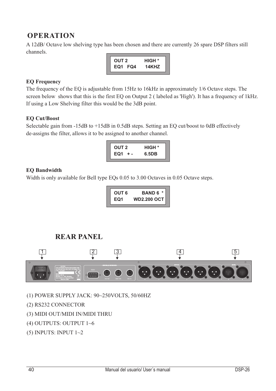 Rear panel operation | D.A.S. Audio DSP-26 User Manual | Page 44 / 48