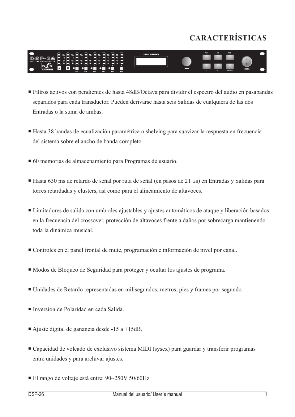 Características | D.A.S. Audio DSP-26 User Manual | Page 5 / 48