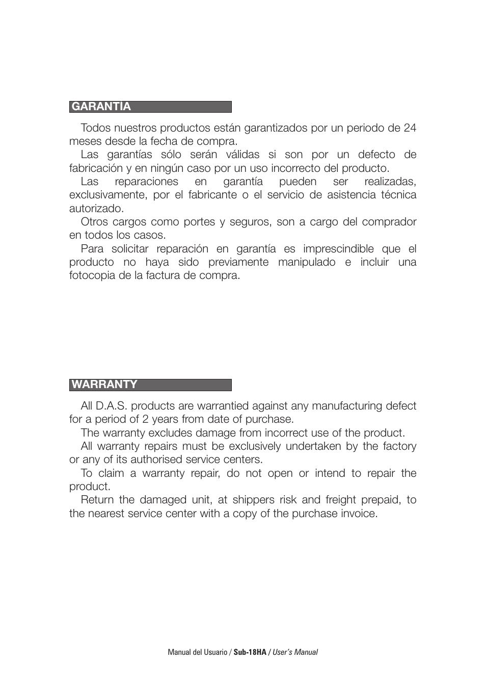 D.A.S. Audio Sub-18HA User Manual | Page 4 / 24