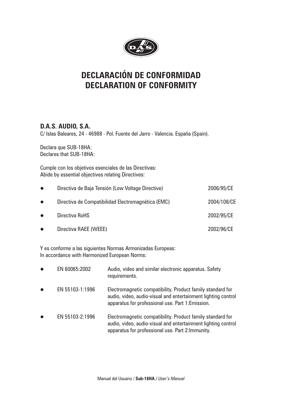 D.A.S. Audio Sub-18HA User Manual | Page 5 / 24