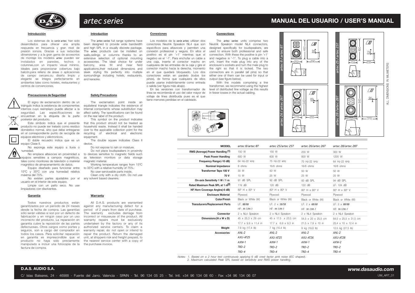 D.A.S. Audio Artec Series User Manual | 2 pages