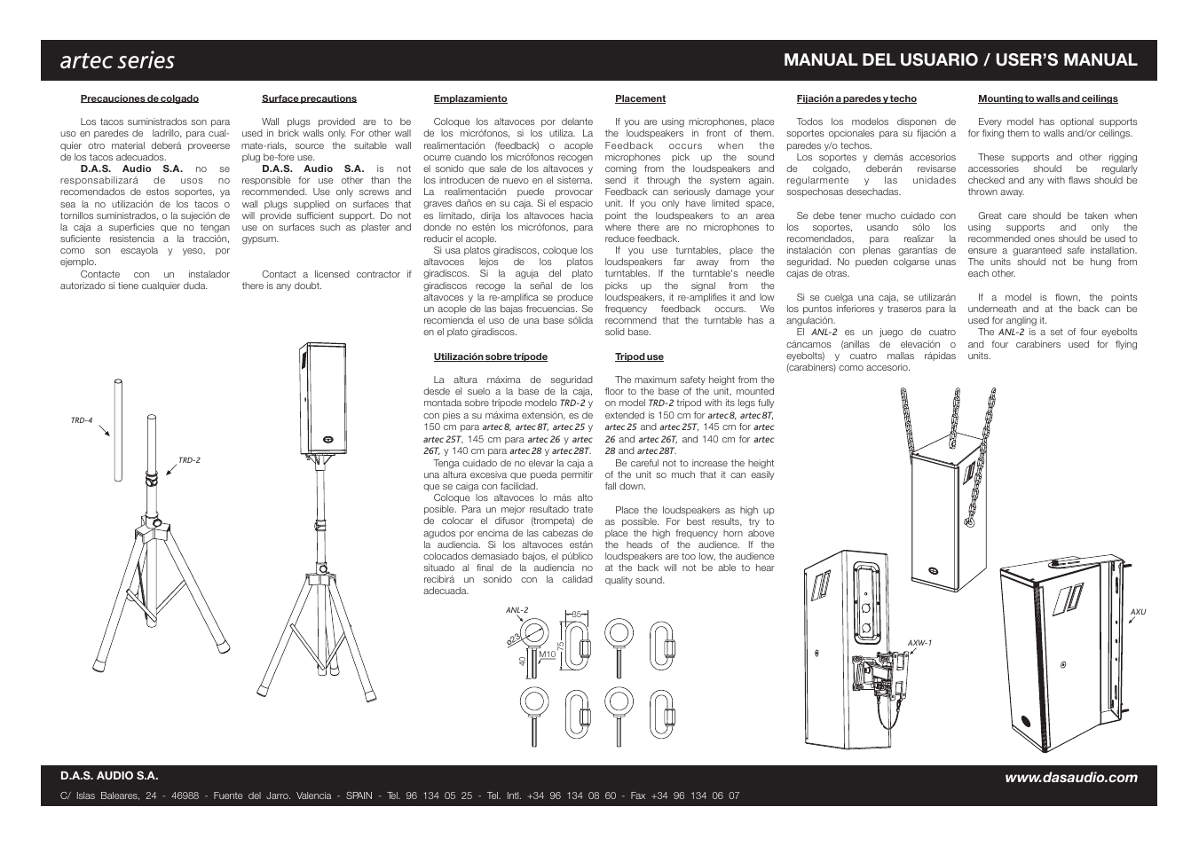 Artec series, Manual del usuario / user’s manual | D.A.S. Audio Artec Series User Manual | Page 2 / 2