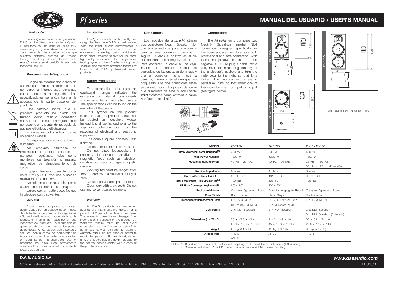 D.A.S. Audio Pf Series User Manual | 2 pages