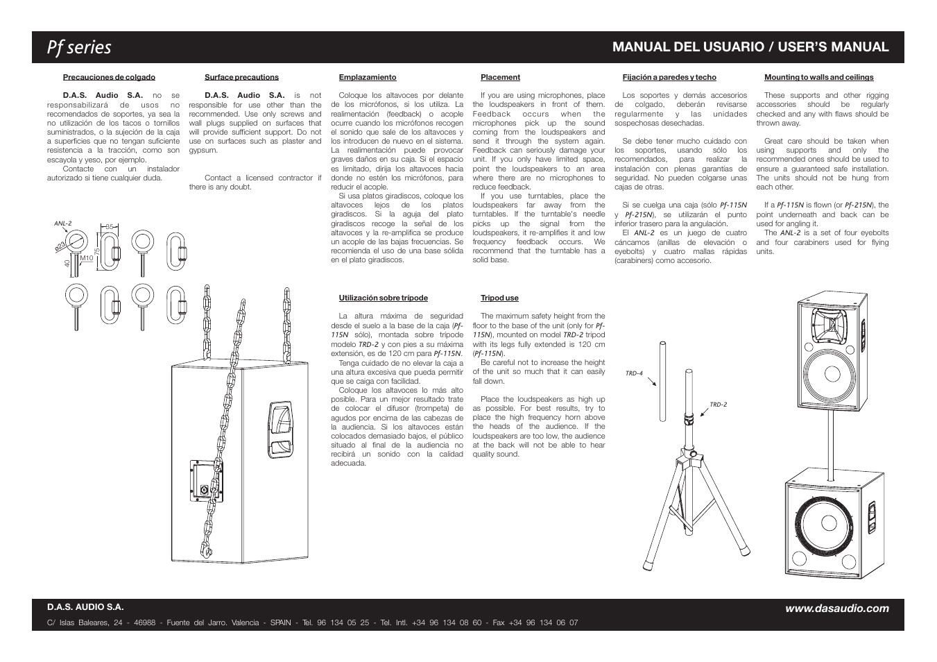 Pf series, Manual del usuario / user’s manual | D.A.S. Audio Pf Series User Manual | Page 2 / 2