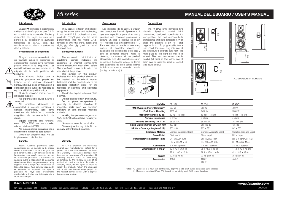 D.A.S. Audio MI Series User Manual | 2 pages