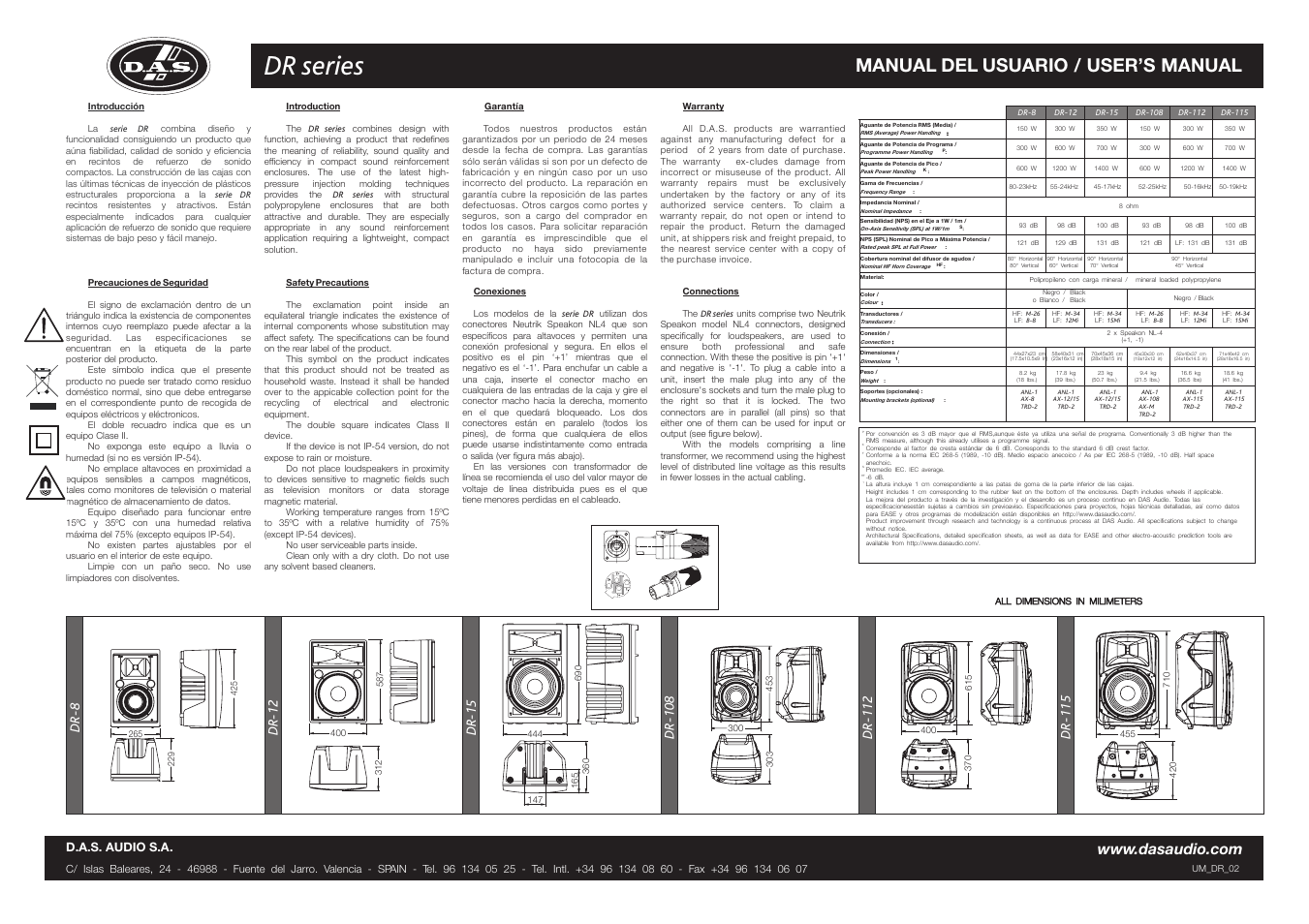 D.A.S. Audio DR Series User Manual | 2 pages