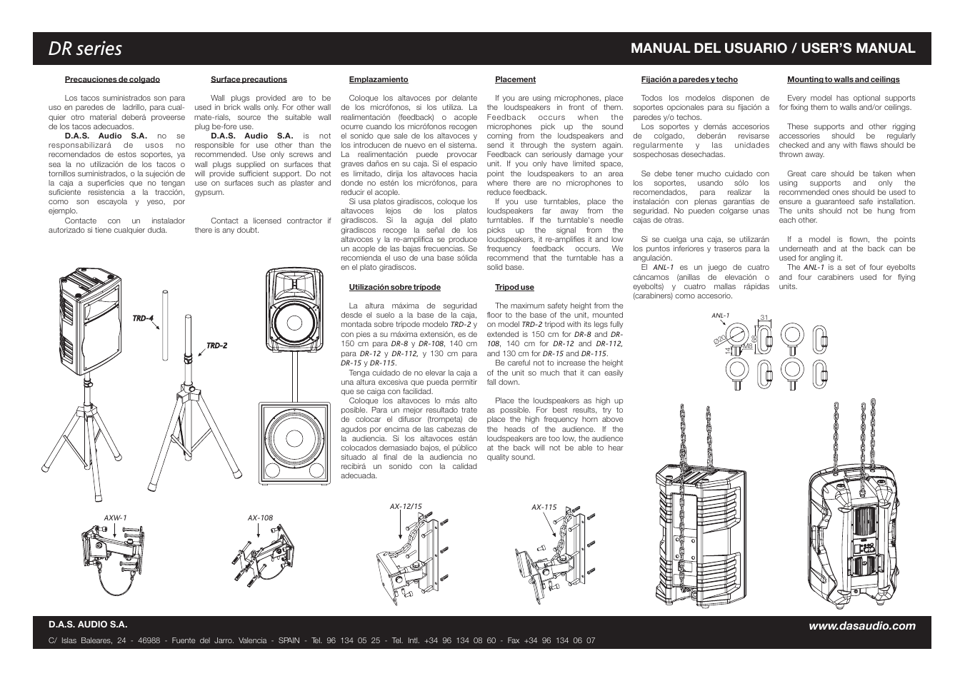 Dr series, Manual del usuario / user’s manual | D.A.S. Audio DR Series User Manual | Page 2 / 2