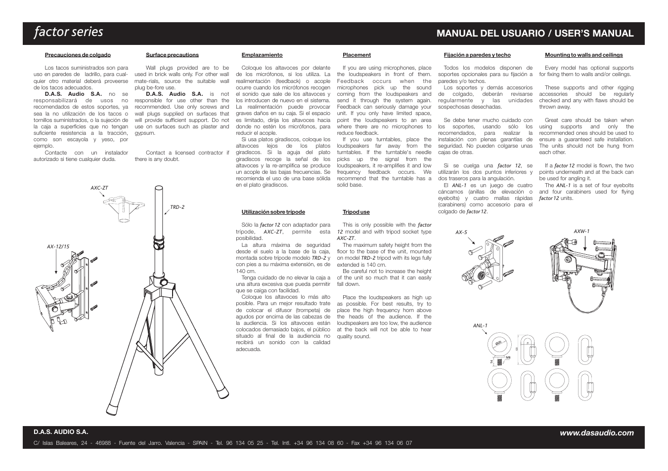Factor series, Manual del usuario / user’s manual | D.A.S. Audio Factor Series User Manual | Page 2 / 2