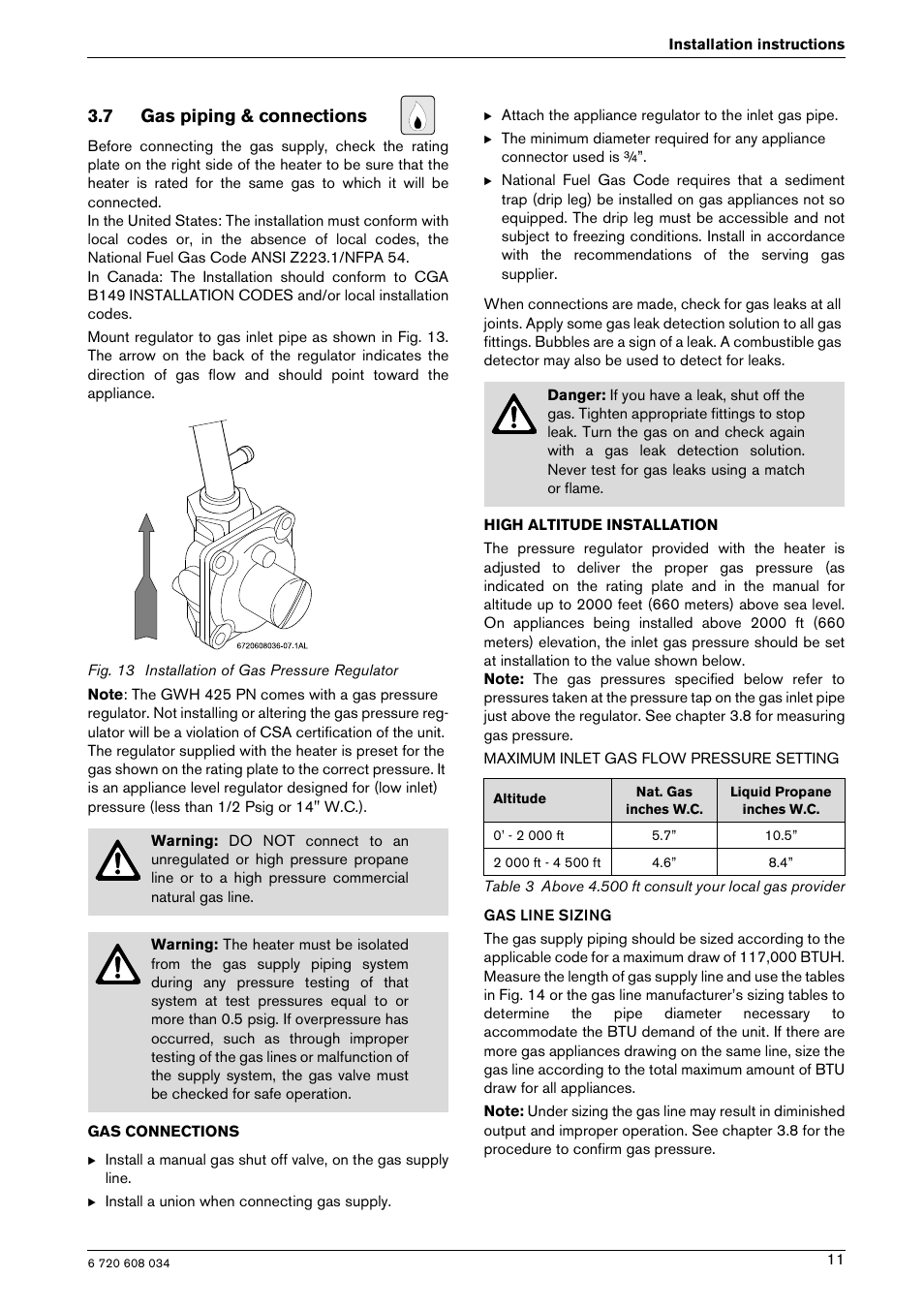 7 gas piping & connections | Bosch Model GWH 425 User Manual | Page 11 / 28