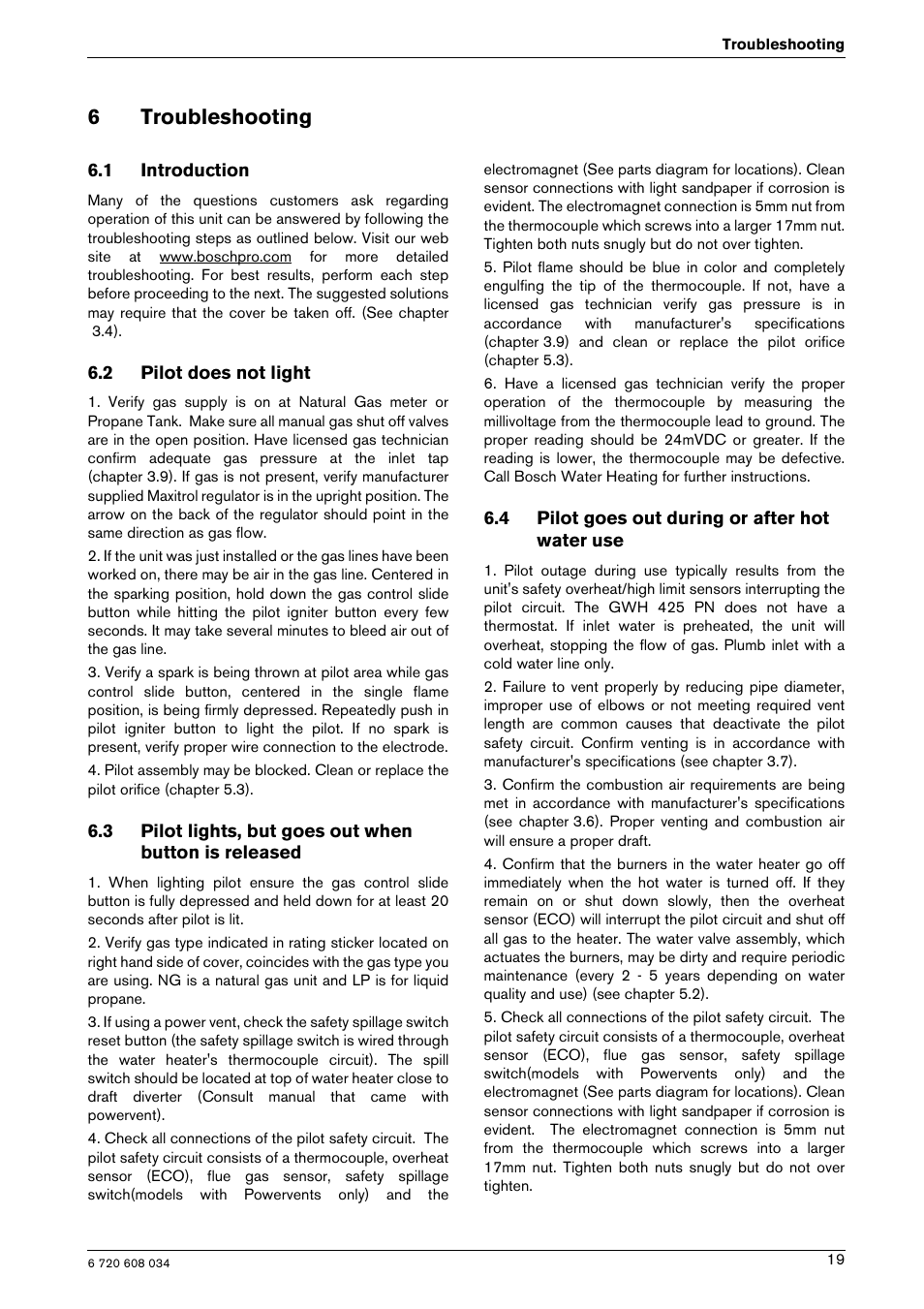 6troubleshooting | Bosch Model GWH 425 User Manual | Page 19 / 28