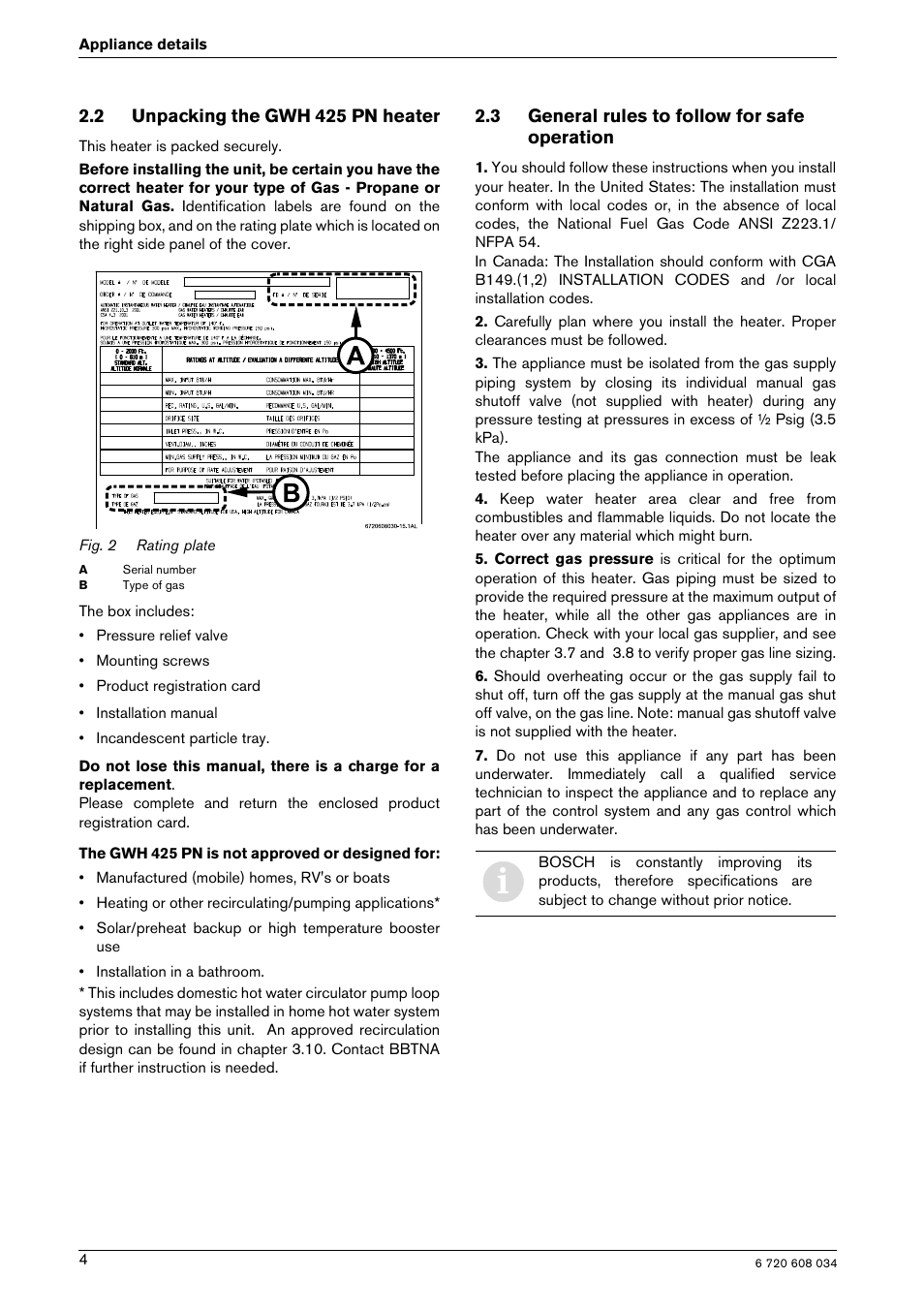 Bosch Model GWH 425 User Manual | Page 4 / 28