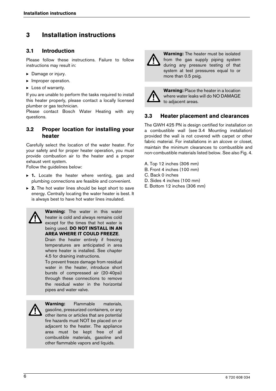 3installation instructions | Bosch Model GWH 425 User Manual | Page 6 / 28