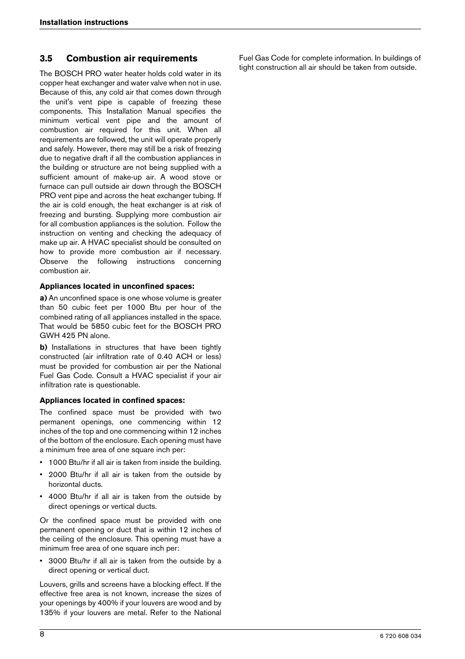 5 combustion air requirements | Bosch Model GWH 425 User Manual | Page 8 / 28