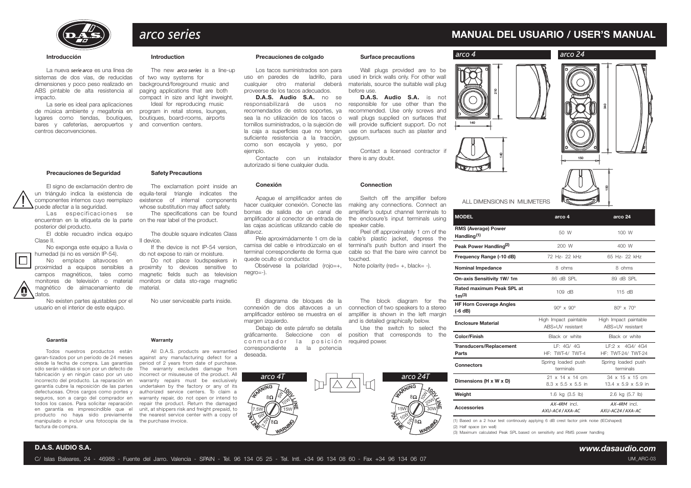 D.A.S. Audio Arco Series User Manual | 2 pages