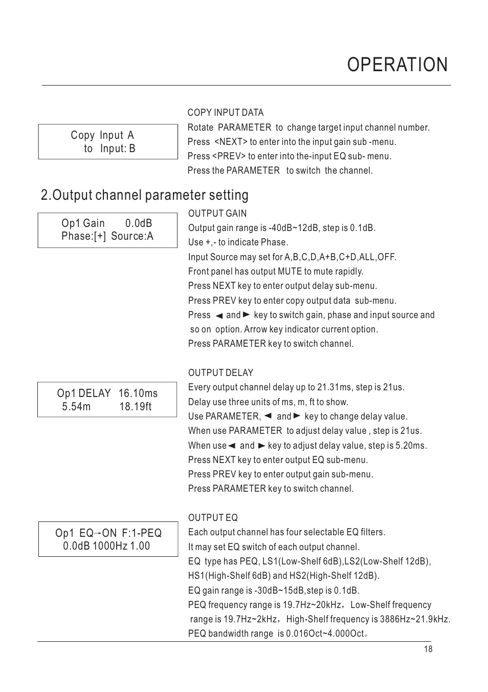 Operation, Output channel parameter setting | D.A.S. Audio DSP-48 User Manual | Page 19 / 28