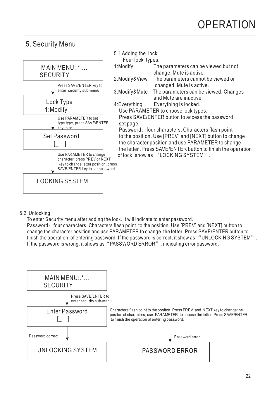 Operation, Security menu | D.A.S. Audio DSP-48 User Manual | Page 23 / 28