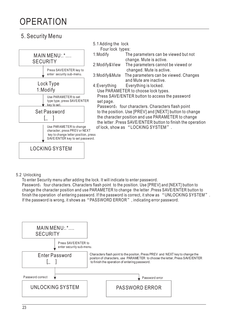 Operation, Security menu | D.A.S. Audio DSP-48 User Manual | Page 24 / 28