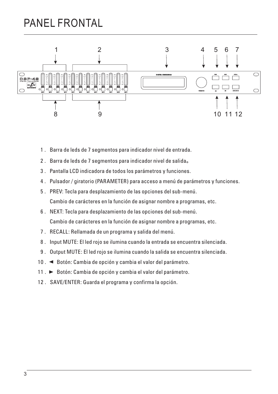 Panel frontal | D.A.S. Audio DSP-48 User Manual | Page 4 / 28