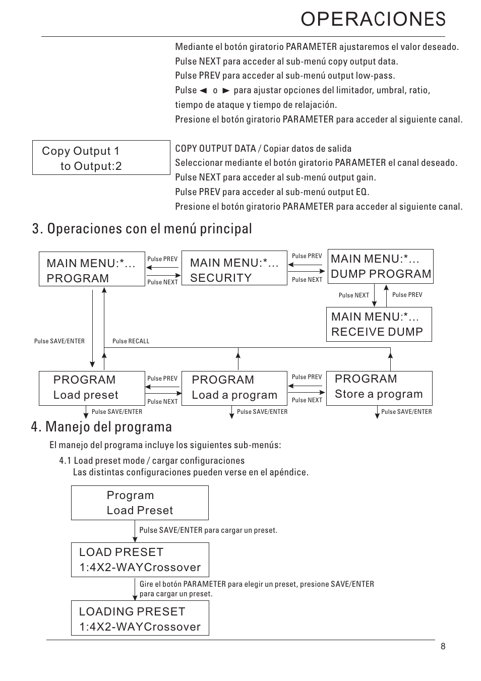 Opera ion c es, 3 operaciones con el menú principal, Manejo del programa | D.A.S. Audio DSP-48 User Manual | Page 9 / 28