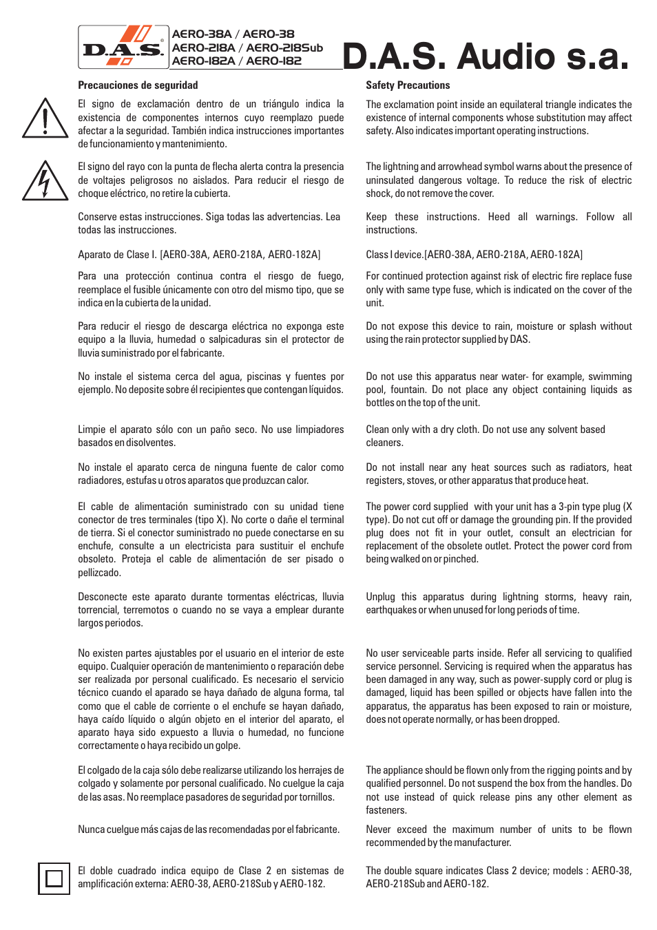 D.a.s. audio s.a | D.A.S. Audio Aero User Manual | Page 2 / 45