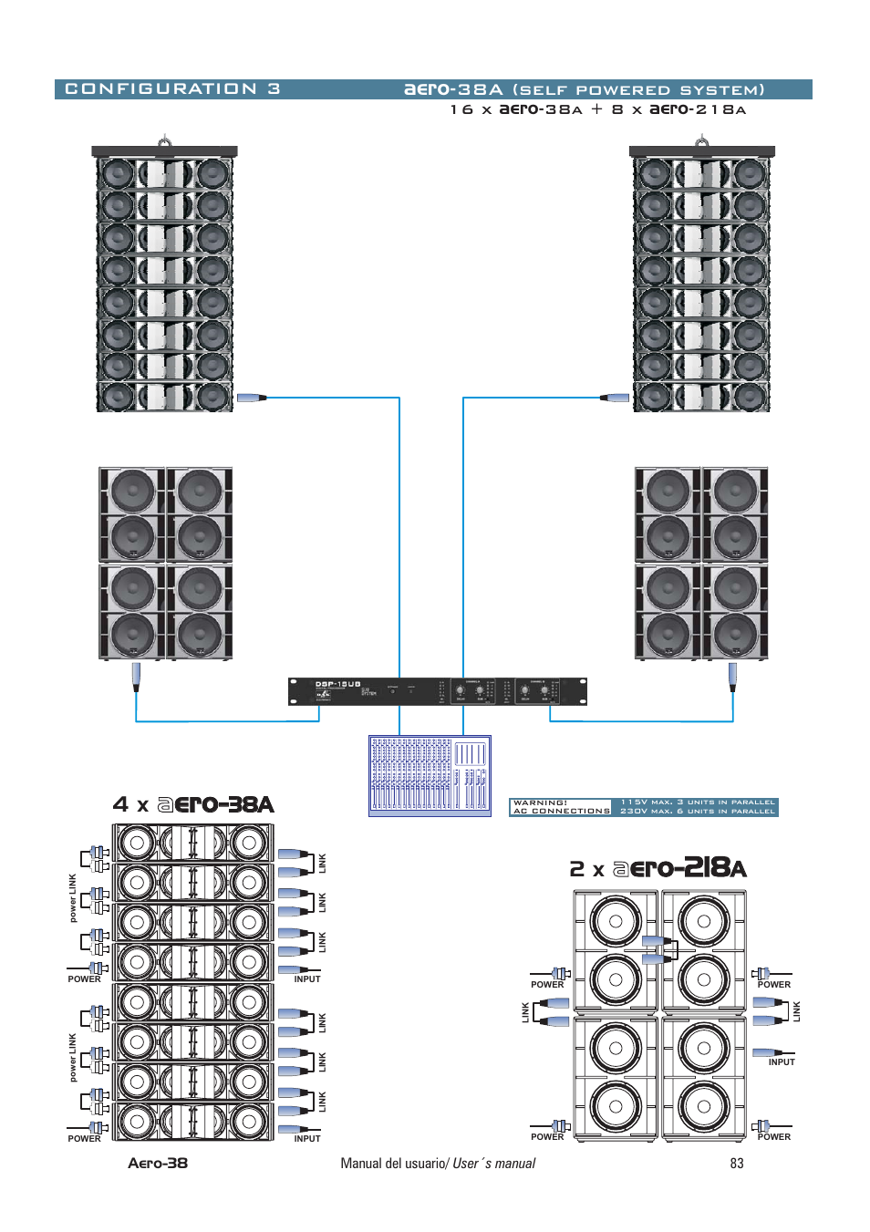 Aaero, Ero-218, Aaero-218 | Configuration 3, Aero-38a (self powered system) | D.A.S. Audio Aero User Manual | Page 43 / 45