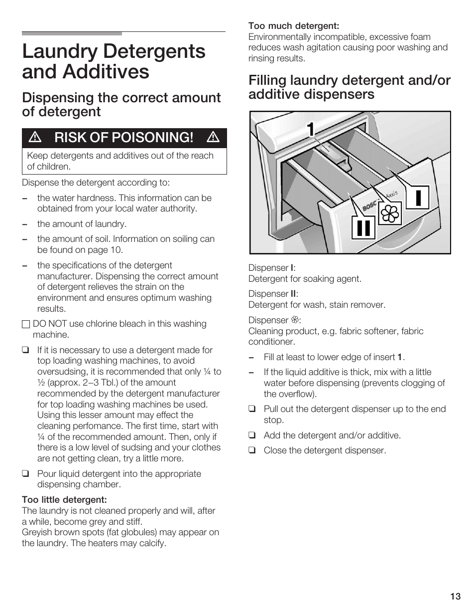 Laundry detergents and additives | Bosch AXXUS WFL 2050 User Manual | Page 13 / 36