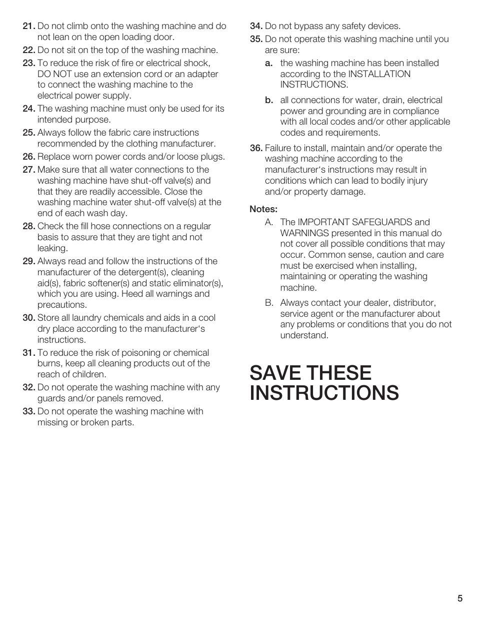 Save these instructions | Bosch AXXUS WFL 2050 User Manual | Page 5 / 36