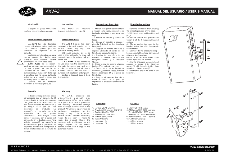 D.A.S. Audio AXW-2 User Manual | 2 pages