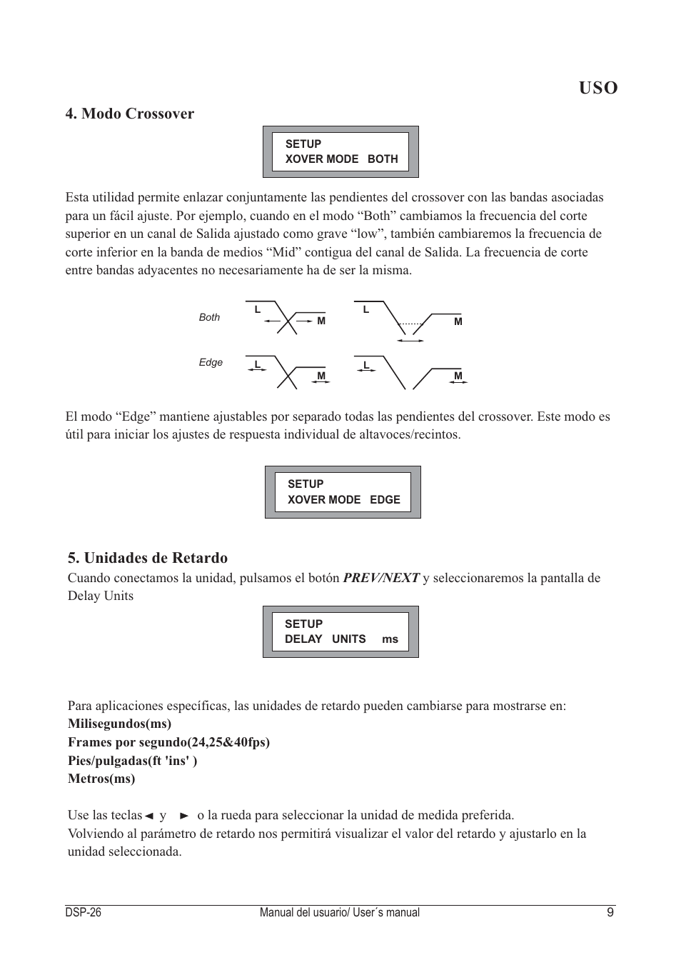 Unidades de retardo, Modo crossover | D.A.S. Audio DSP-26 USB User Manual | Page 11 / 44