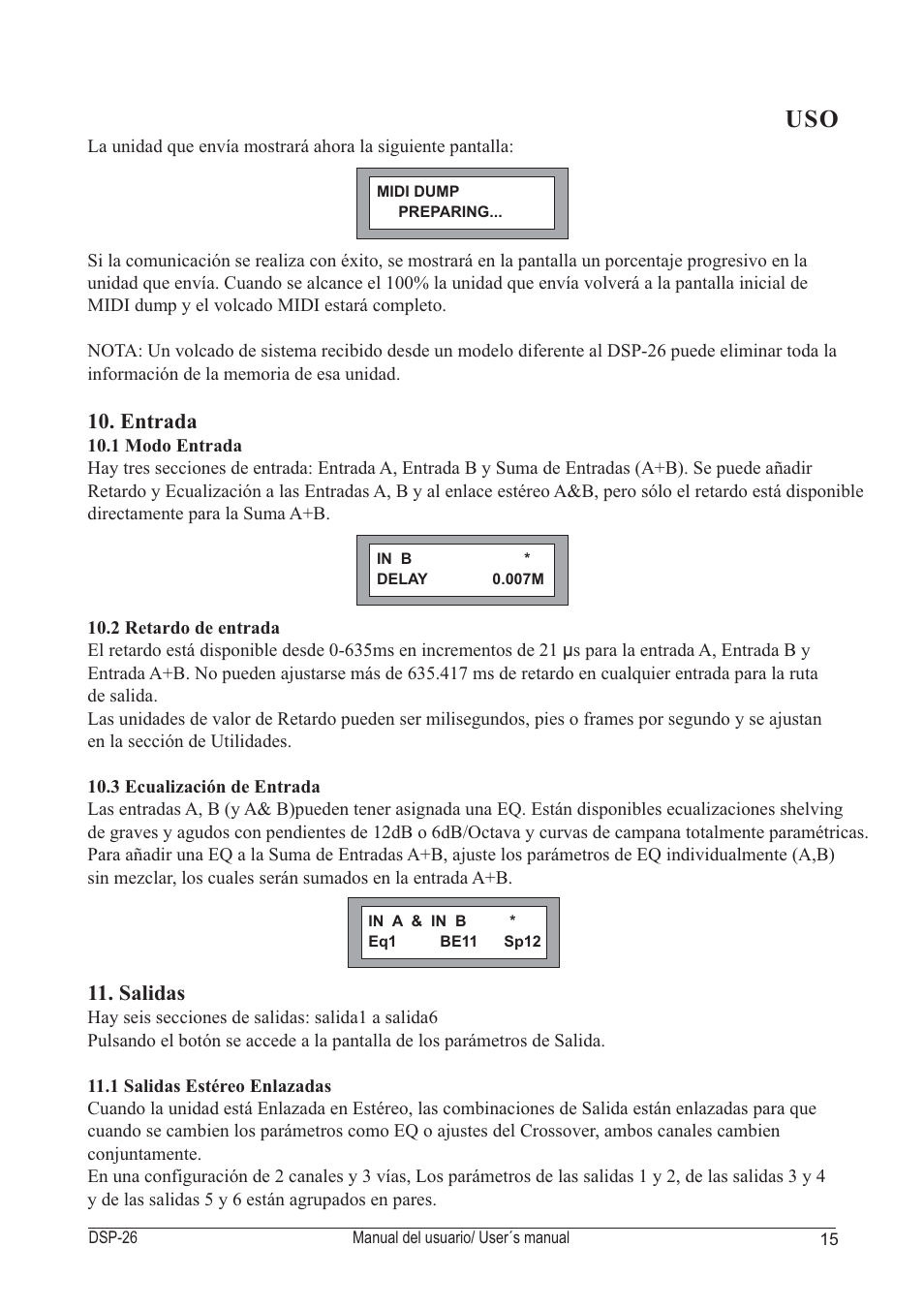 Entrada 11. salidas | D.A.S. Audio DSP-26 USB User Manual | Page 17 / 44